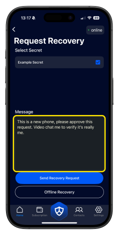 SecretShield Request Recovery Screenshot
