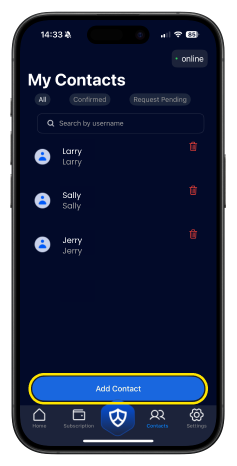 SecretShield Add Contact Screenshot