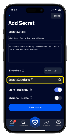 SecretShield Add Contact Screenshot