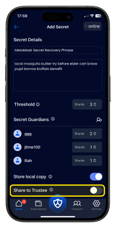 SecretShield Add Contact Screenshot